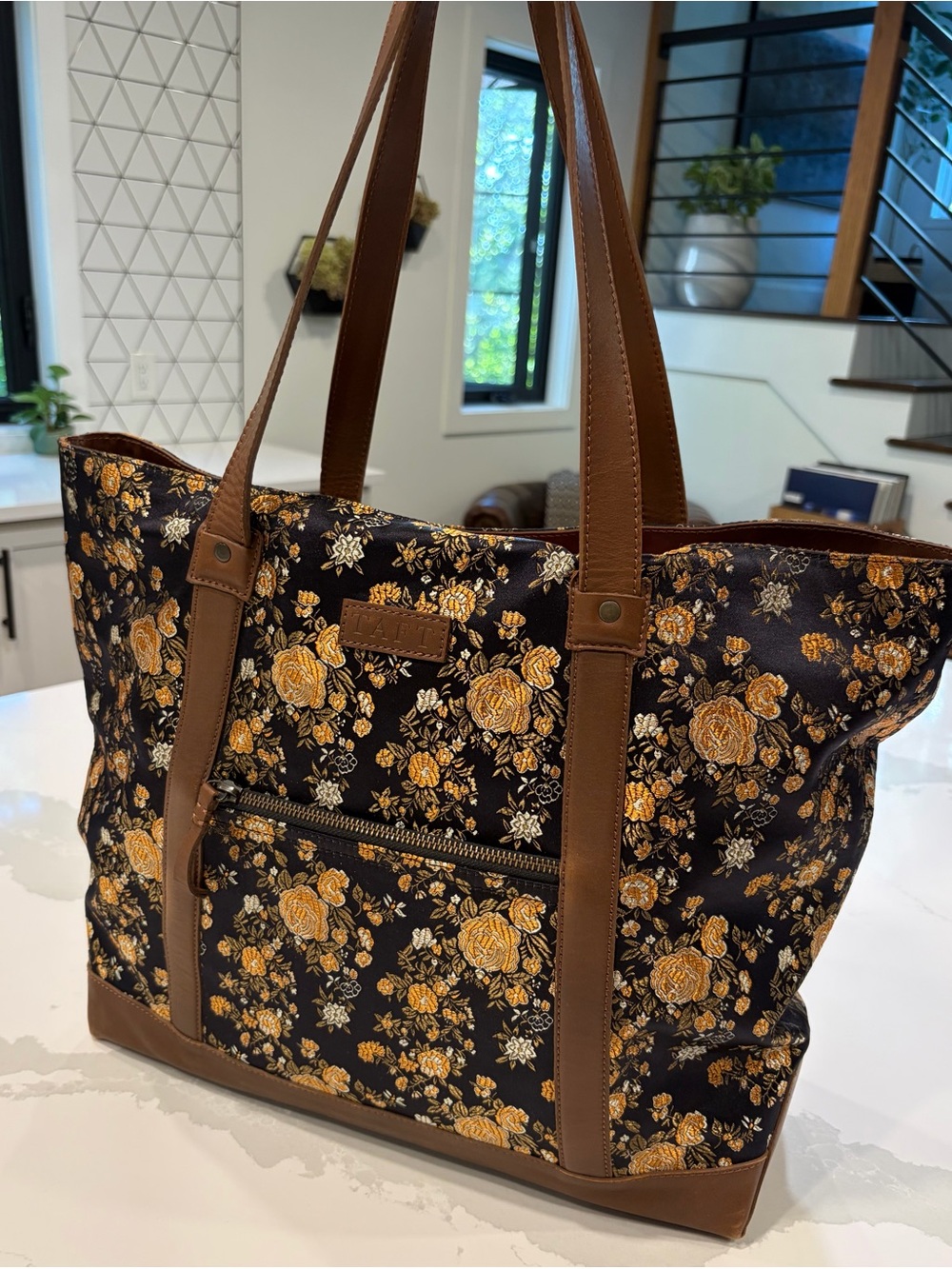 TAFT Floral & Leather Tote Bag | Unisex Men’s & Women’s